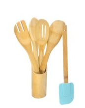 Load image into Gallery viewer, Bamboo Utensil  6 Piece Set With Holder and Silicone Spatula*
