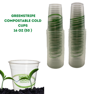 Eco Products Eco-Friendly Green Stripe Compostable Cold Cups 16 oz (50)