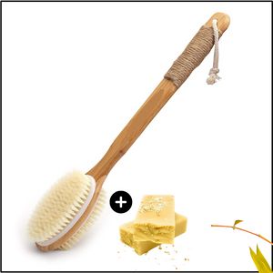 Long Handle Bamboo Body Brush with Tumeric Bar Soap 4oz (1)