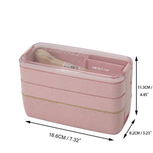 1 Wheat Fiber 3-Tier Lunchbox with utensils TAN BPA Free Dishwasher safe FDA approved