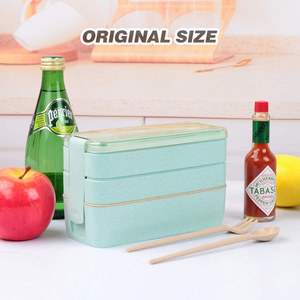 1 Wheat Fiber 3-Tier Lunchbox with utensils TAN BPA Free Dishwasher safe FDA approved