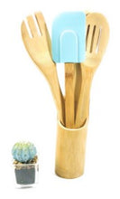 Load image into Gallery viewer, Bamboo Utensil  6 Piece Set With Holder and Silicone Spatula*
