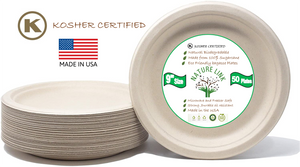 Kosher Certified Made in USA (50) Pack 100% Eco Friendly 9" & 10" Paper Plates
